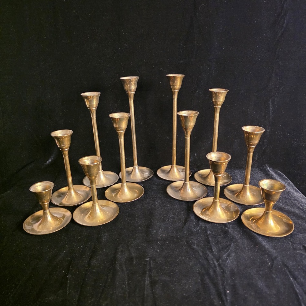 Lot 12 Brass Vintage Taper Candlestick Candle Holders Holiday, Wedding Decor
